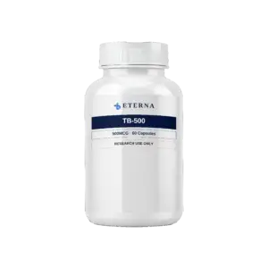 A single research vial of Eterna Peptides TB500 10mg Thymosin Beta-4 fragment lyophilized peptide powder.