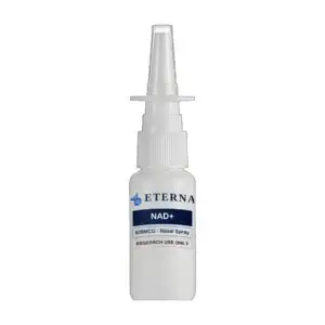 A single research bottle of Eterna Peptides NAD+ Nasal Spray 4500mg ultra-concentrated intranasal solution.