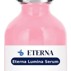 A single research bottle of Eterna Peptides LumiCera Serum 30ml featuring Niacinamide, Hyaluronic Acid, Vitamin C, and Ceramide-3.